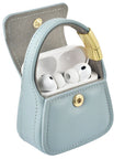 Blue leather mini purse charm for AirPods and wired headphones