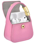 Posh Tech pink leather mini purse charm for AirPods and wired headphones