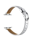 Carmen Skinny Leather Apple Watch® Strap Silver Close-Up of Stitching