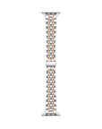 Wide Rose Gold and Silver Two-Tone Metal Apple Watch® Band Close-Up of Brushed Links