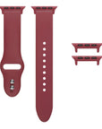 Cranberry Juice silicone Apple Watch® band unclasped, flat-lay view showing pin-and-tuck closure and size adapters