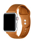 Rustic Caramel silicone Apple Watch® band fastened on the watch case, front view