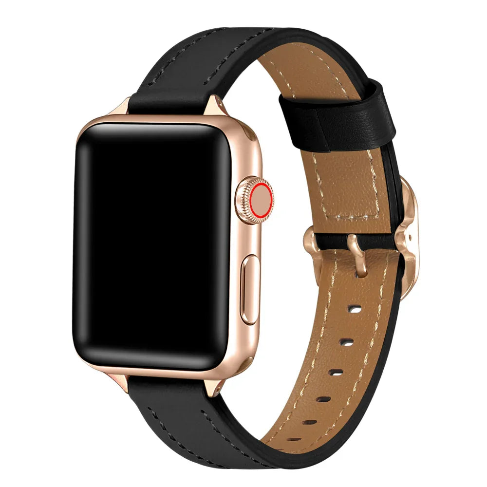 Carmen Black Skinny Leather Apple Watch® Band by Posh Tech 