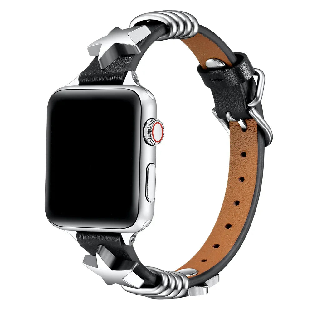Austin Star Black Leather Band for Apple Watch® by Posh Tech