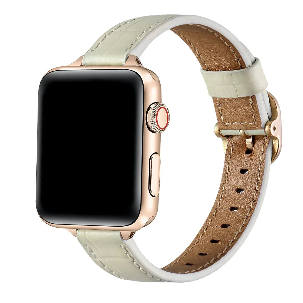 Carmen Cream Croc-Embossed Leather Apple Watch® Band by Posh Tech 