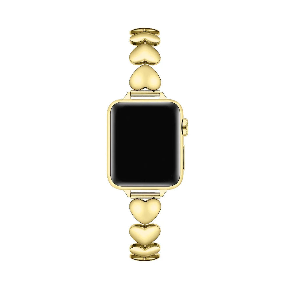 Gold Heart-Link Stainless Steel Apple Watch® Band on Wrist by Posh Tech 