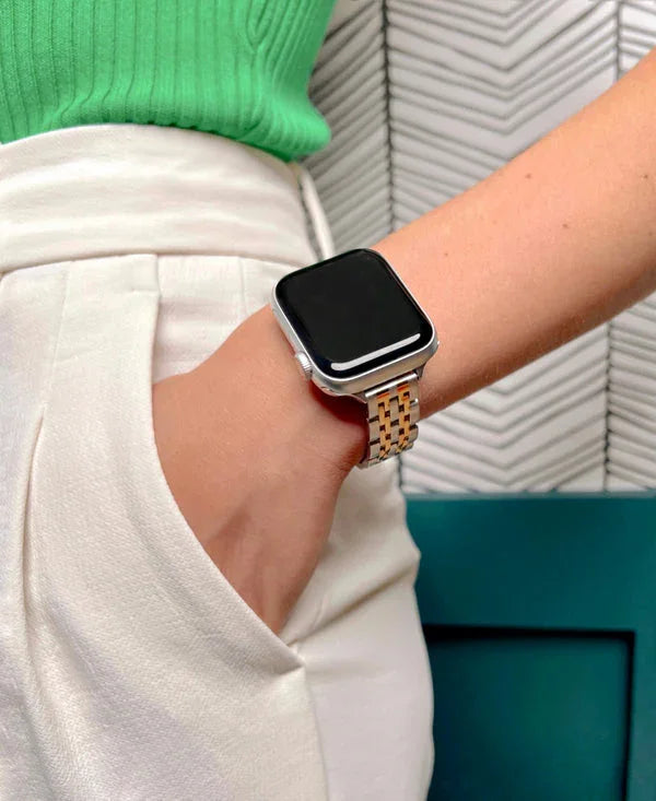 Slim Two-Tone Stainless Steel Apple Watch® Band on Wrist