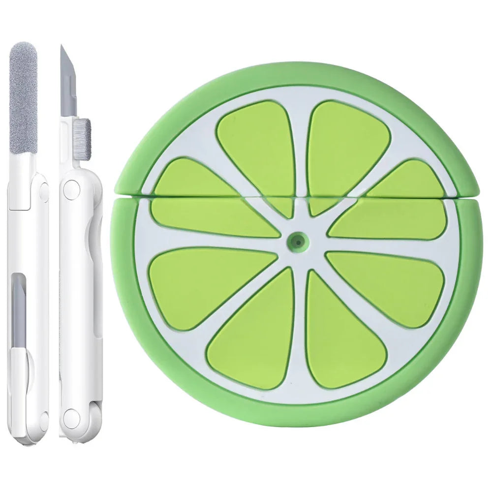 Green Lime Shaped Silicone Airpods Pro® Headphones Case with Cleaning Tool