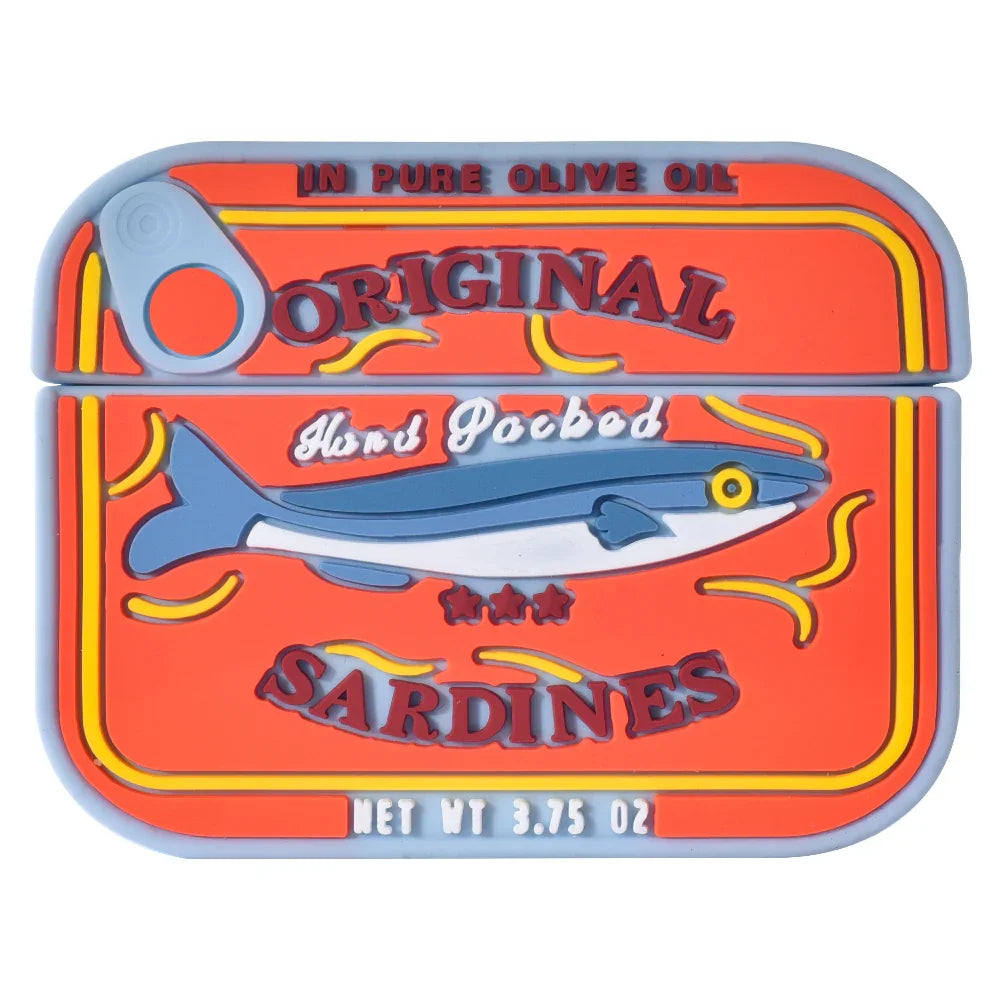 Tin Can Lid and Label Texture Detail on Sardine Silicone AirPods Pro® Case