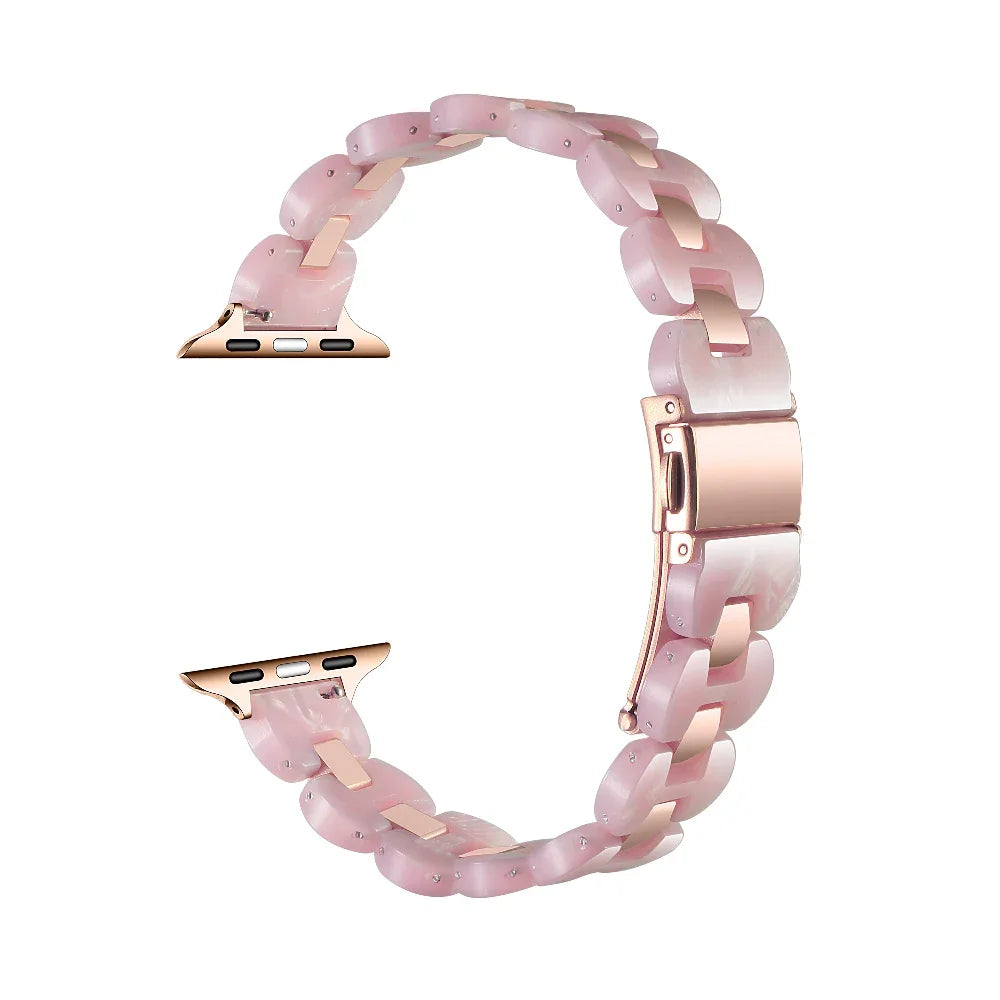 Aria Pink Tortoise Resin Apple Watch® Band Close-Up of Polished Links and Closure
