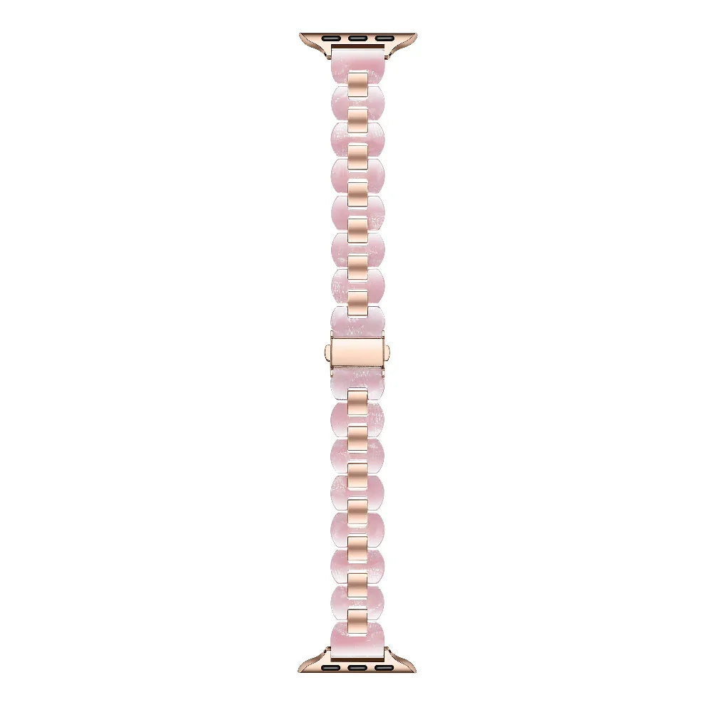 Aria Pink Tortoise Resin Band for Apple Watch® Laid Flat Close Up of Links and Closure
