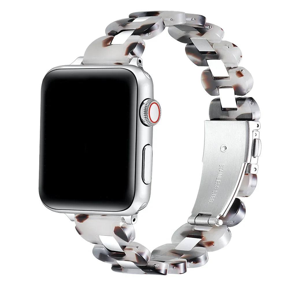 Aria Silver Tortoise Resin Stainless Steel Band for Apple Watch® by Posh Tech