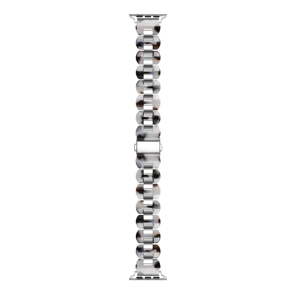Aria Tortoise Resin Band for Apple Watch® Laid Flat Close Up of Links and Closure