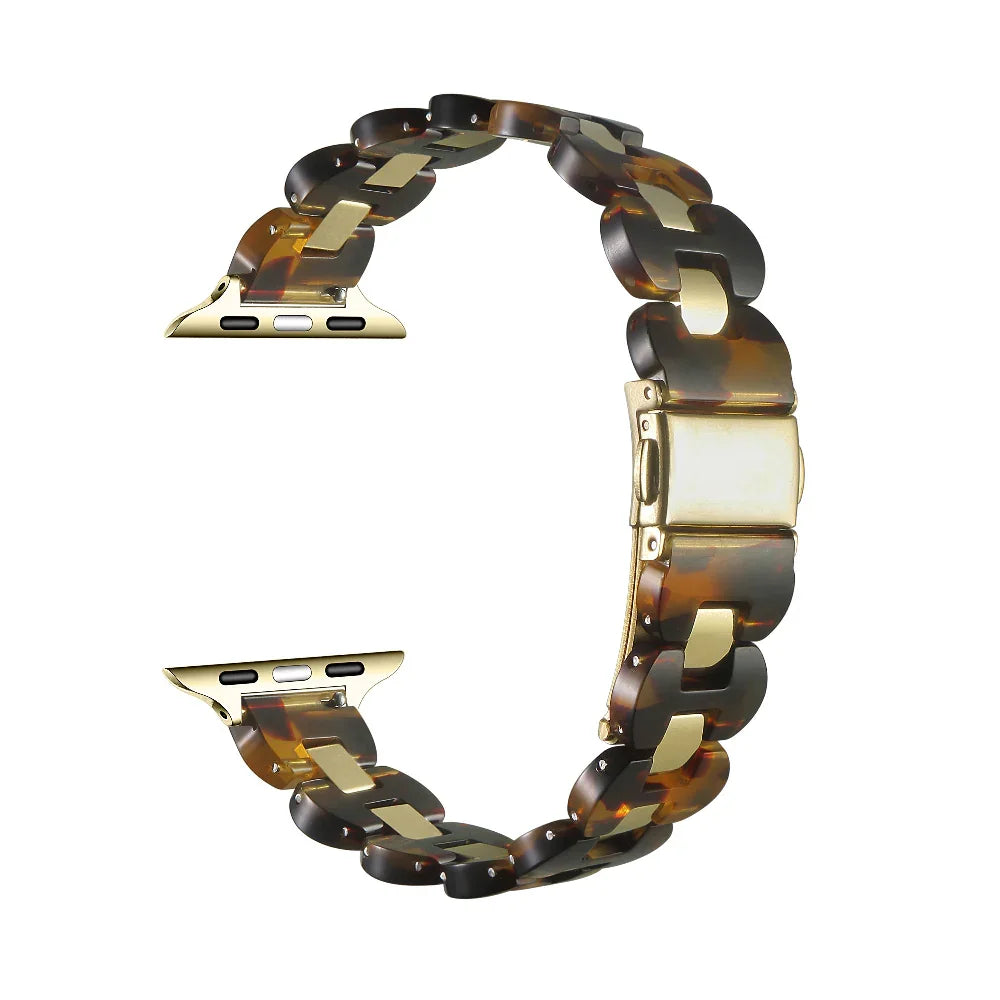 Aria Tortoise Resin Apple Watch® Band Close-Up of Polished Links and Closure