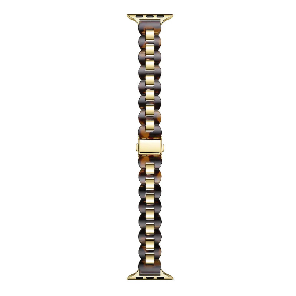 Aria Tortoise Resin Band for Apple Watch® Laid Flat Close Up of Links and Closure