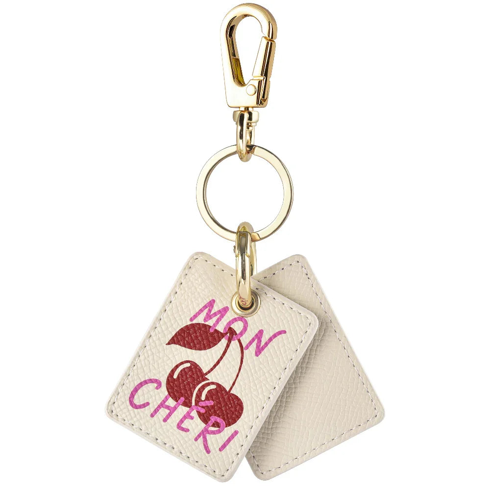Back Angle of Mirrored Leather AirTag® Charm with Gold Keyring Hardware by Posh Tech