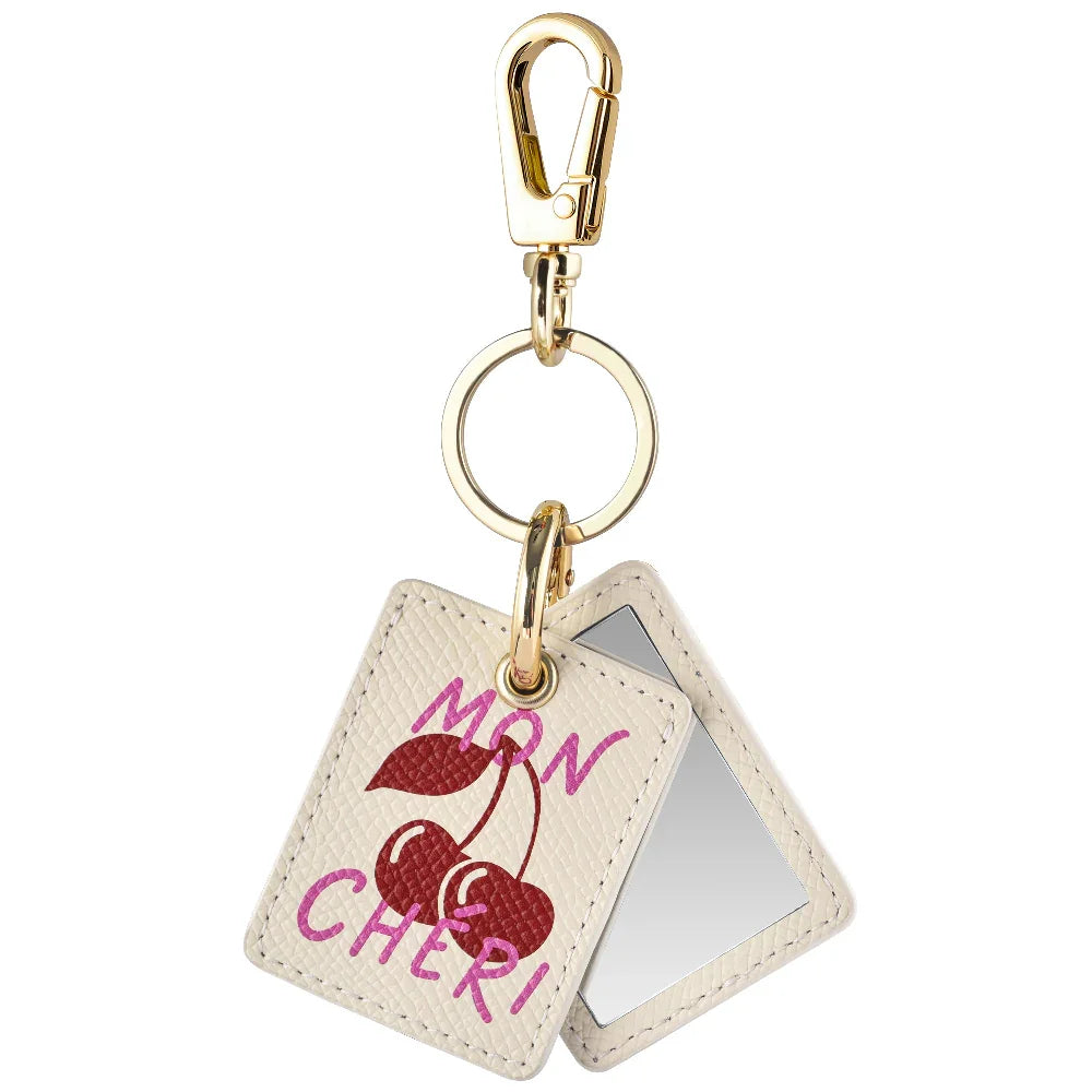 Reflective Mirror Surface and Cherry Detail on Leather AirTag® Charm