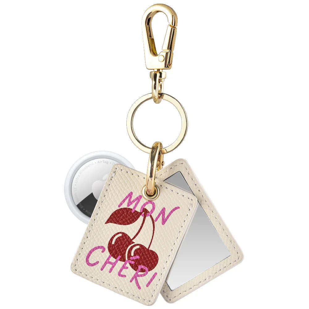 Mon Cheri Cherry Mirrored Metallic Leather AirTag® Bag Charm by Posh Tech