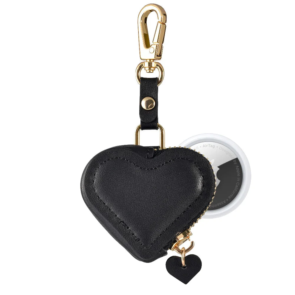 Heart Leather Bag Charm in Black for AirTag® by Posh Tech