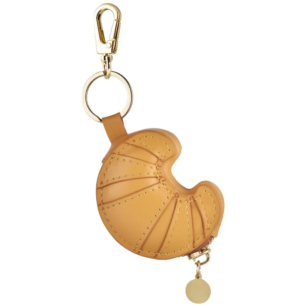 Back View of Croissant Leather AirTag® Bag Charm by Posh Tech
