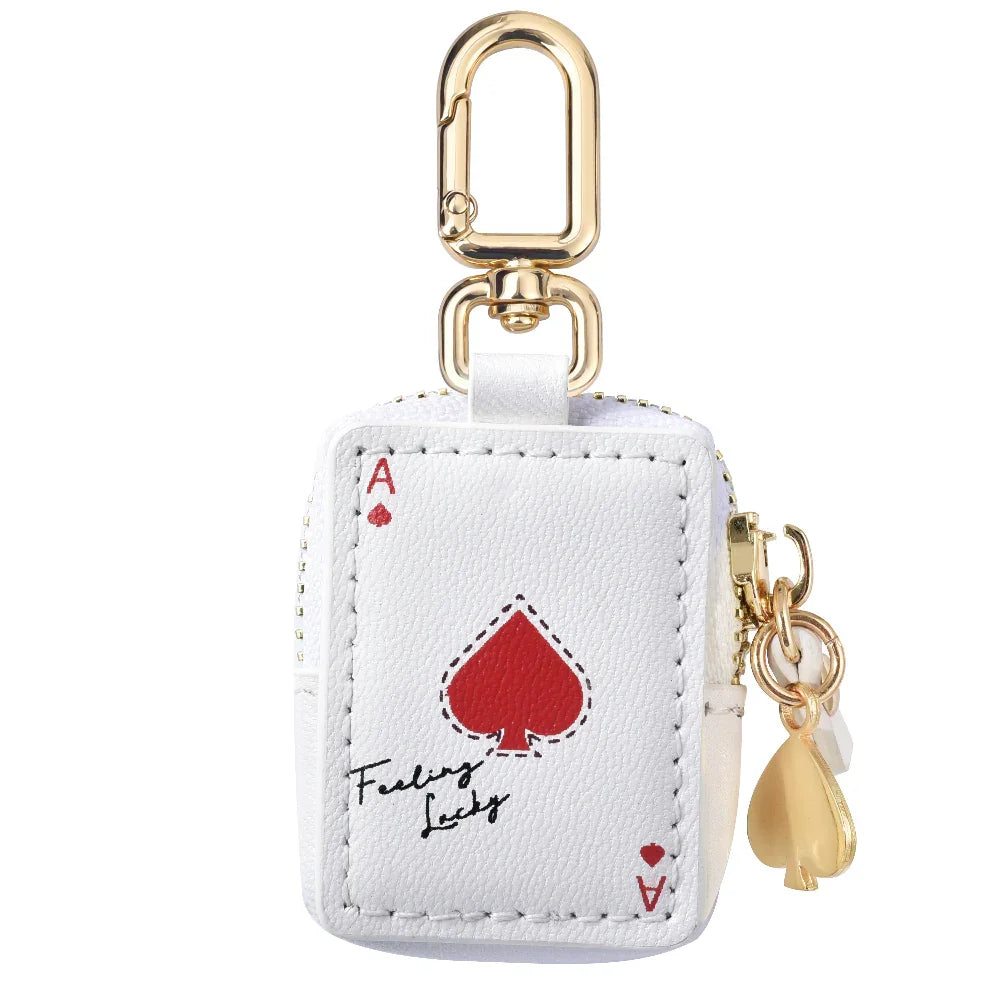 Feeling Lucky Leather Bag Charm for AirTag® Back View with Ace of Spades