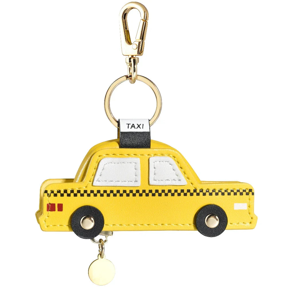 Taxi Cab Detail and Stitching Close-Up on Leather AirTag® Bag Charm