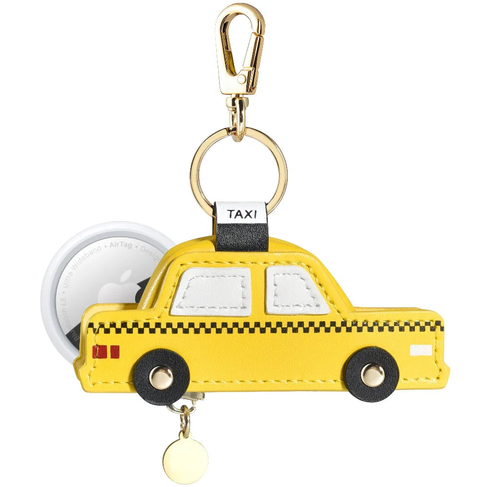 Yellow Taxi Leather AirTag® Bag Charm with AirTag® Keychain by Posh Tech