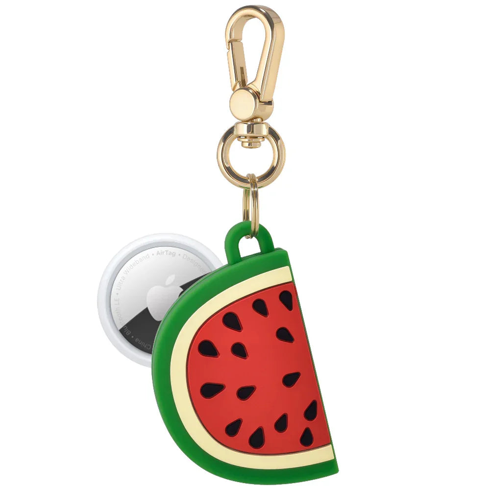 Watermelon Silicone AirTag® Bag and Keychain Charm in Green and Red by Posh Tech