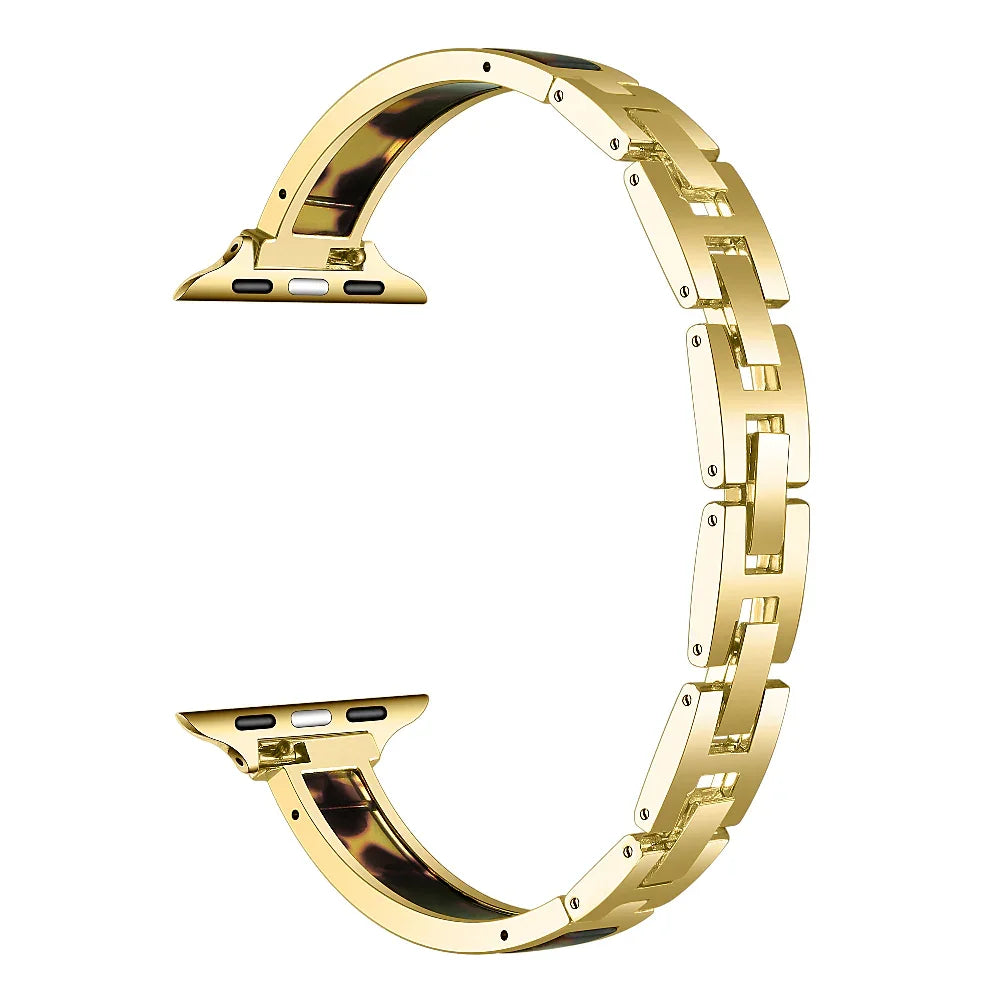 Addison Tortoise Gold Metal Apple Watch® Band Close-Up of Polished Links and Tortoise Detail