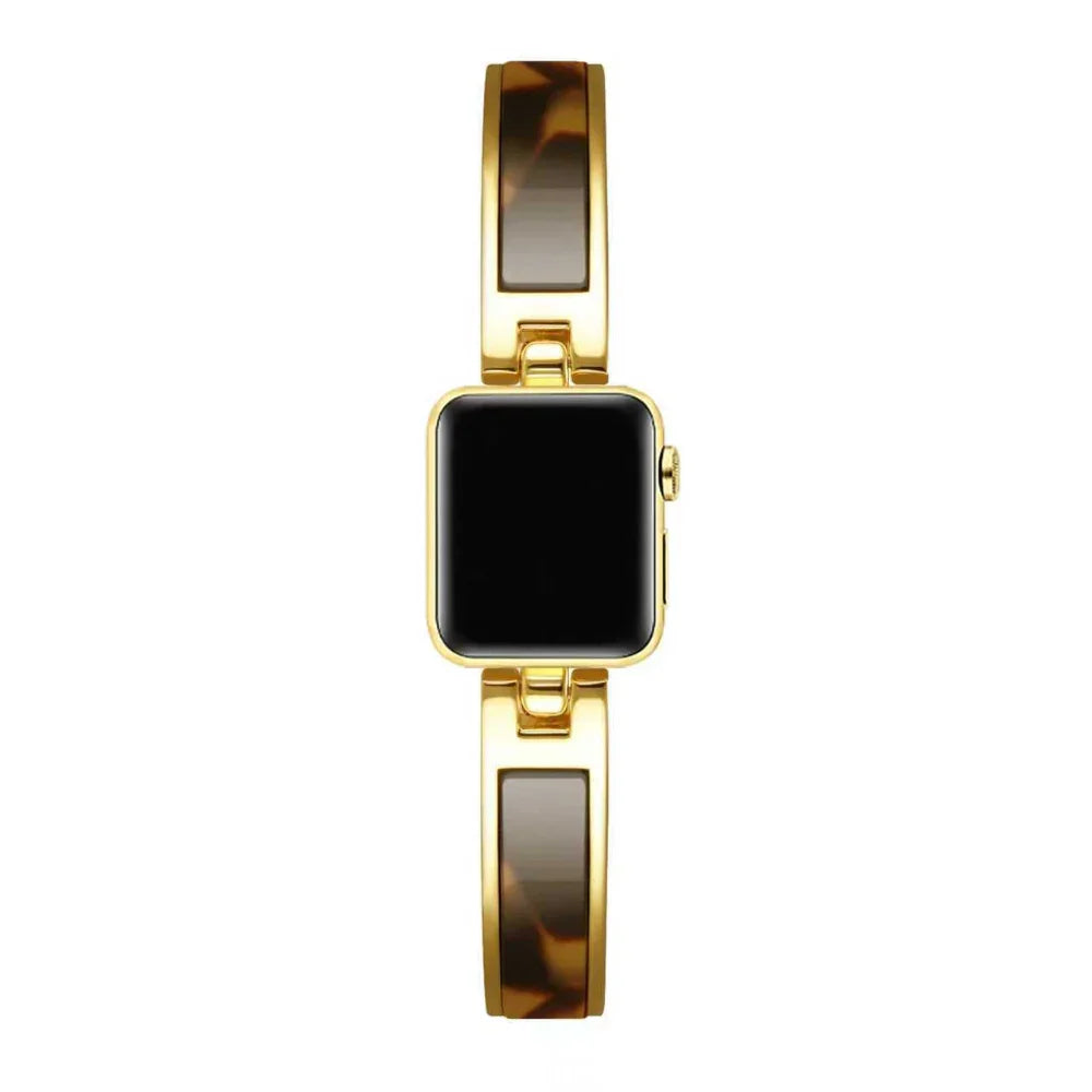 Addison Tortoise Gold Stainless Steel Apple Watch® Band on Wrist by Posh Tech