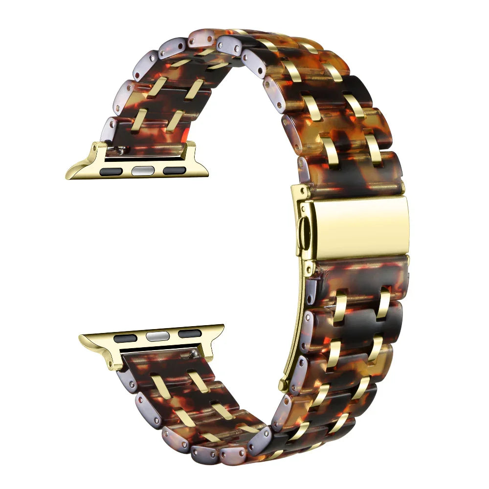 Alana Resin Band for Apple Watch® Link Detail with Gold Hardware and Butterfly Clasp Closure