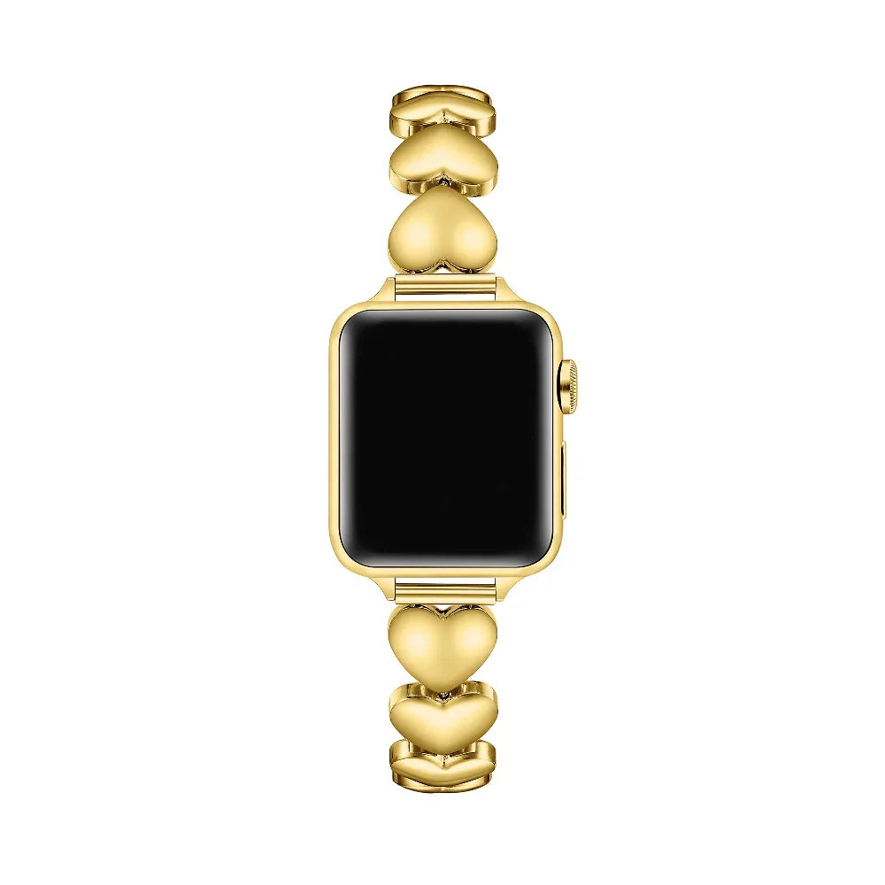 Aphrodite Heart Gold Stainless Steel Band for Apple Watch® on Wrist by Posh Tech