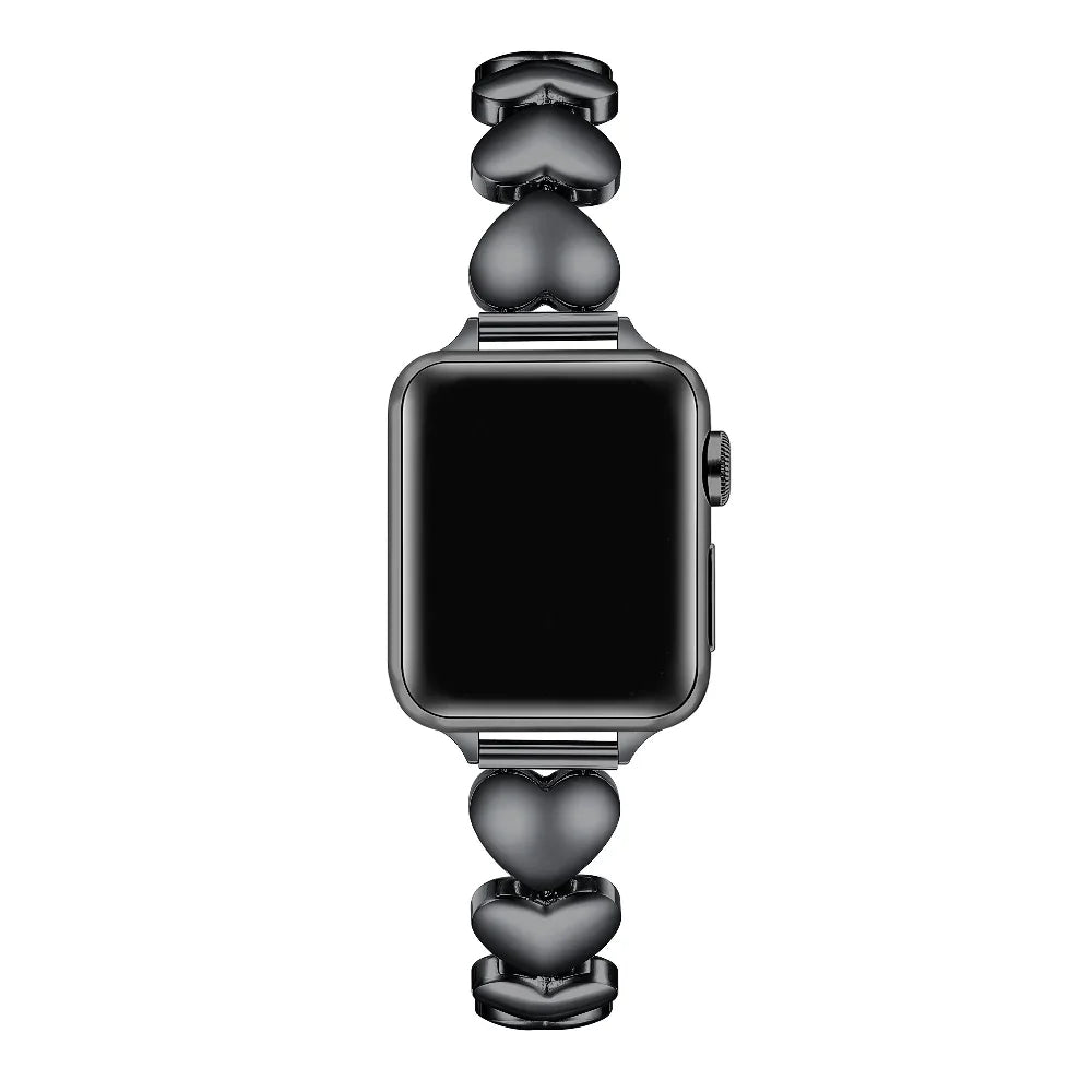 Aphrodite Heart Black Stainless Steel Band for Apple Watch® on Wrist by Posh Tech
