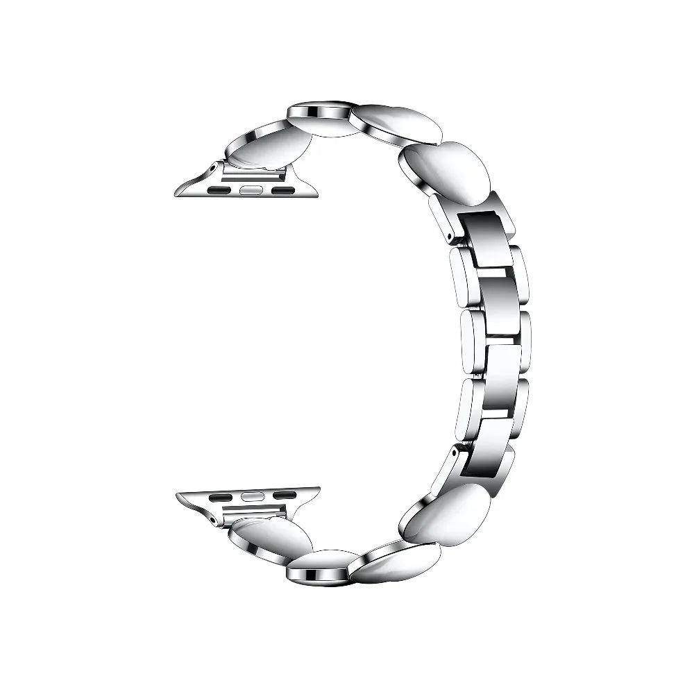 Aphrodite Silver Apple Watch® Band Close-Up of Polished Link