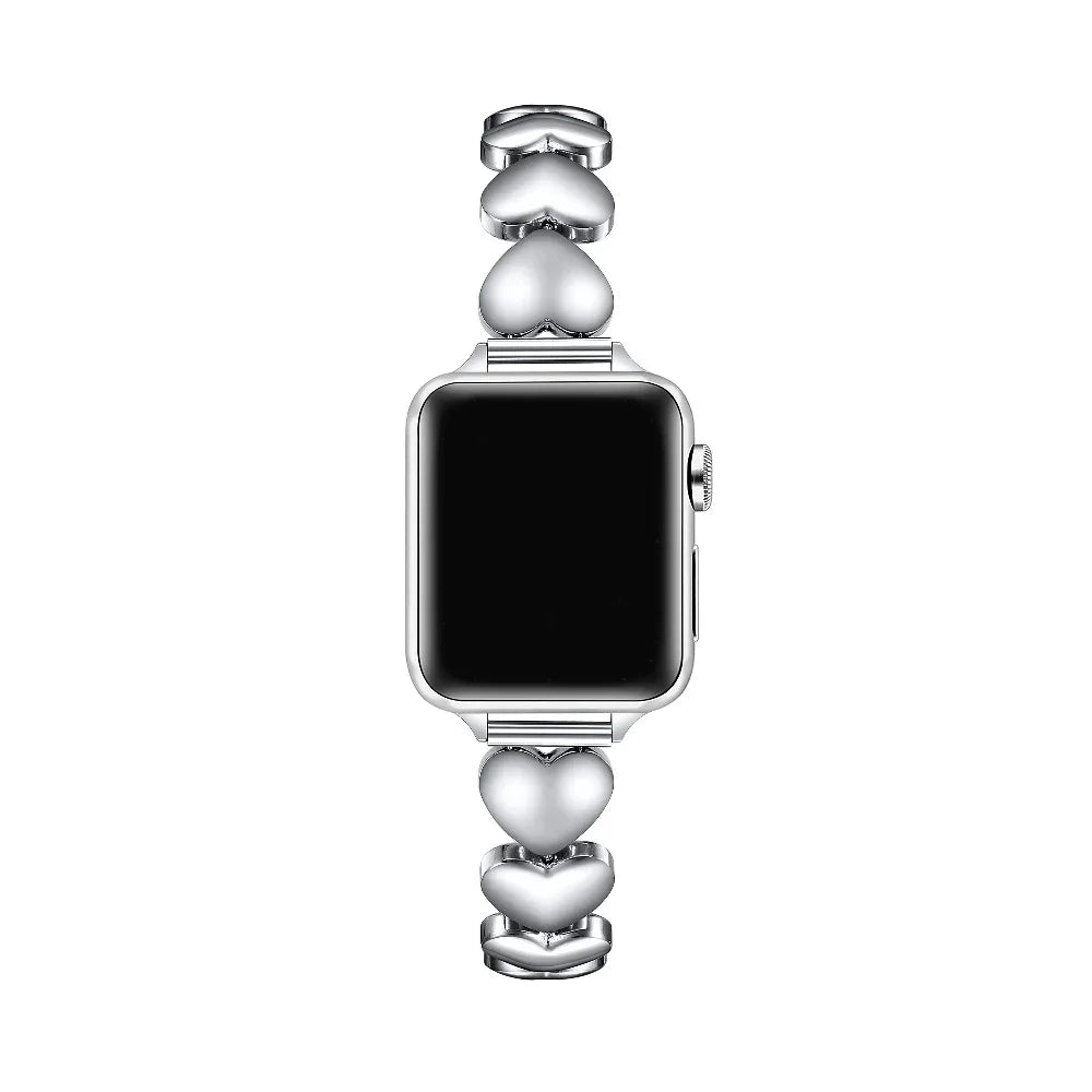 Aphrodite Heart Silver Stainless Steel Band for Apple Watch® on Wrist by Posh Tech