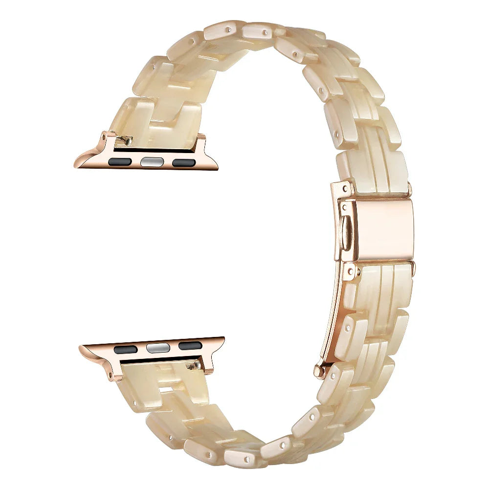 Autumn Light Tortoise Resin Apple Watch® Band Butterfly Closure Close Up