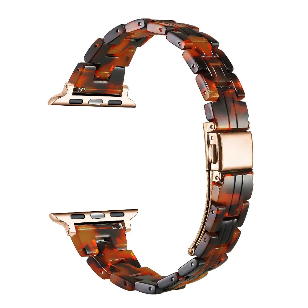 Autumn Tortoise Resin Apple Watch® Band Butterfly Closure Close Up