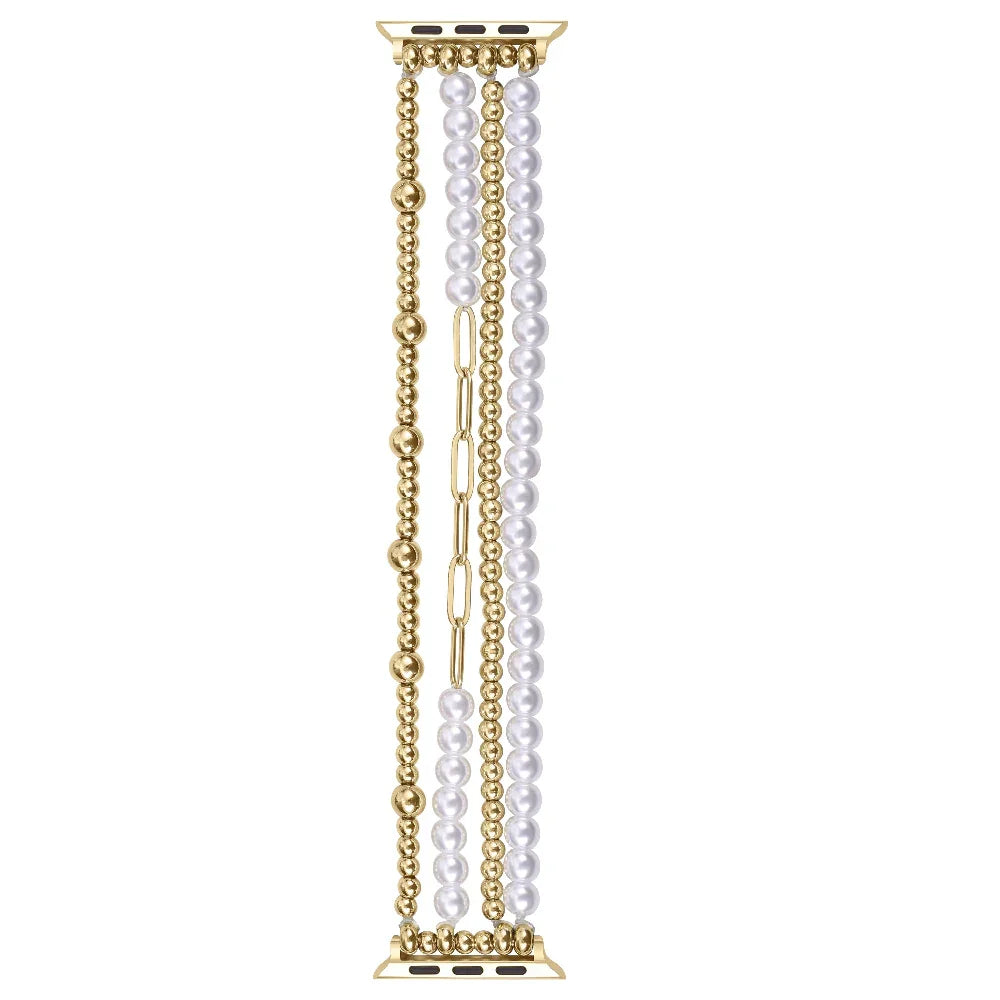 Gold Beaded Stretch Apple Watch® Band Lay Flat Close Up