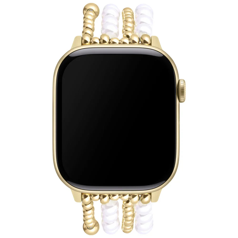 Gold Beaded Stretch Apple Watch® Band on Wrist by Posh Tech