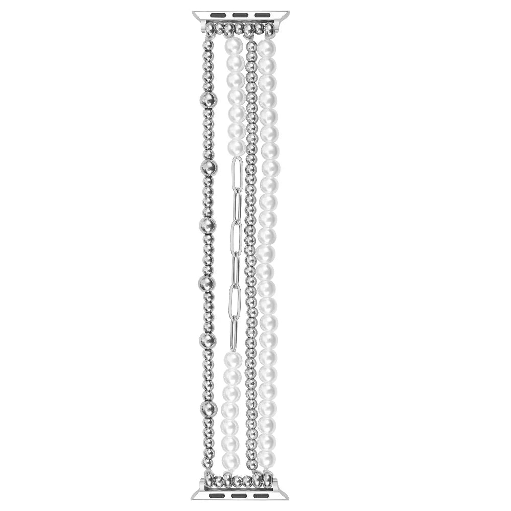 Silver Beaded Stretch Apple Watch® Band Lay Flat Close Up