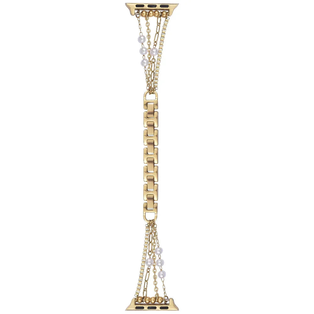 Cape Gold Stainless-Steel Band for Apple Watch® Laid Flat Close Up with Link and Closure