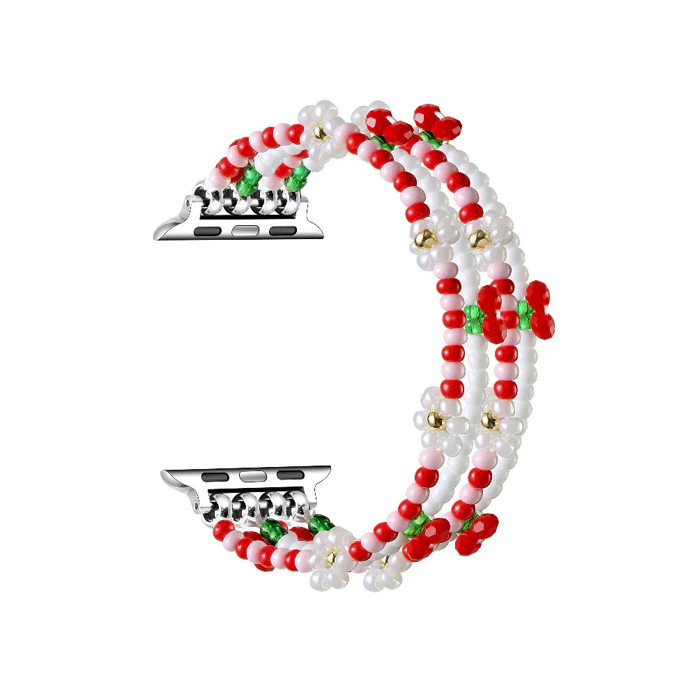 Cherry Beaded Stretch Apple Watch® Band Close-Up
