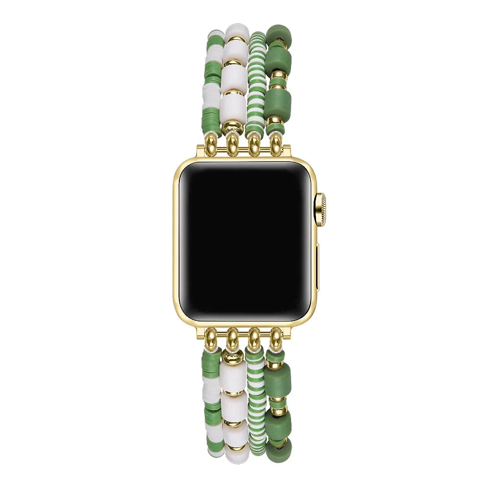Colorful Beaded Stretch Apple Watch® Band Close-Up on Wrist by Posh Tech
