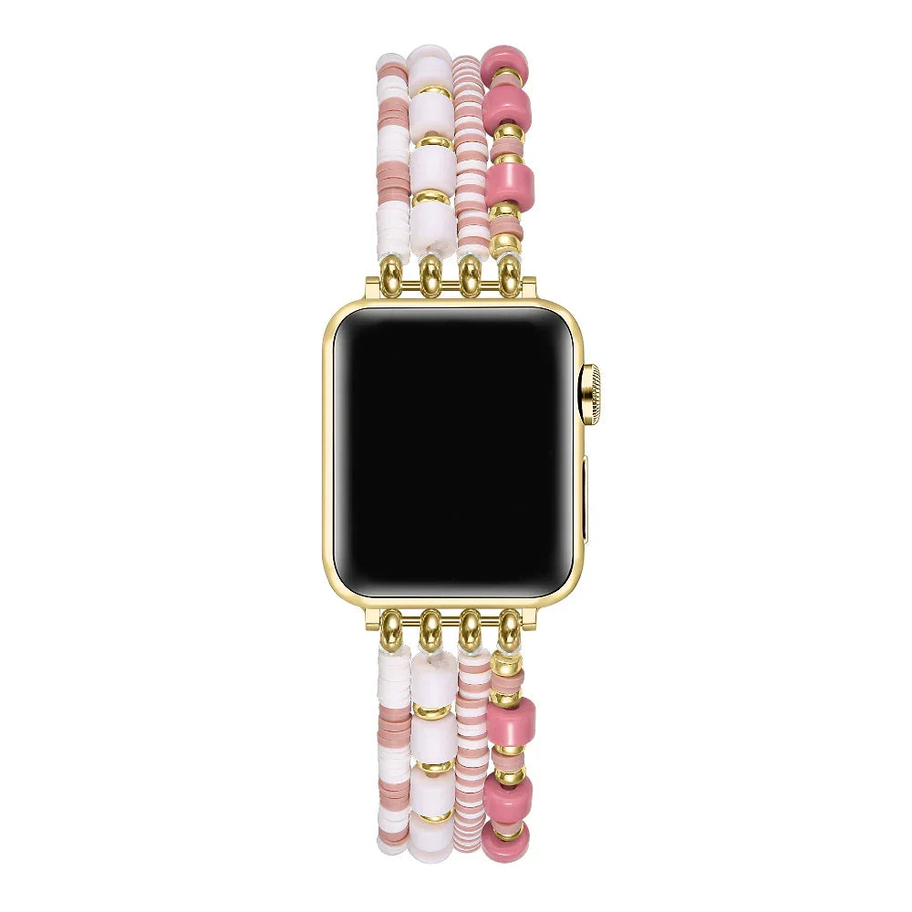 Colorful Beaded Stretch Apple Watch® Band Close-Up on Wrist by Posh Tech