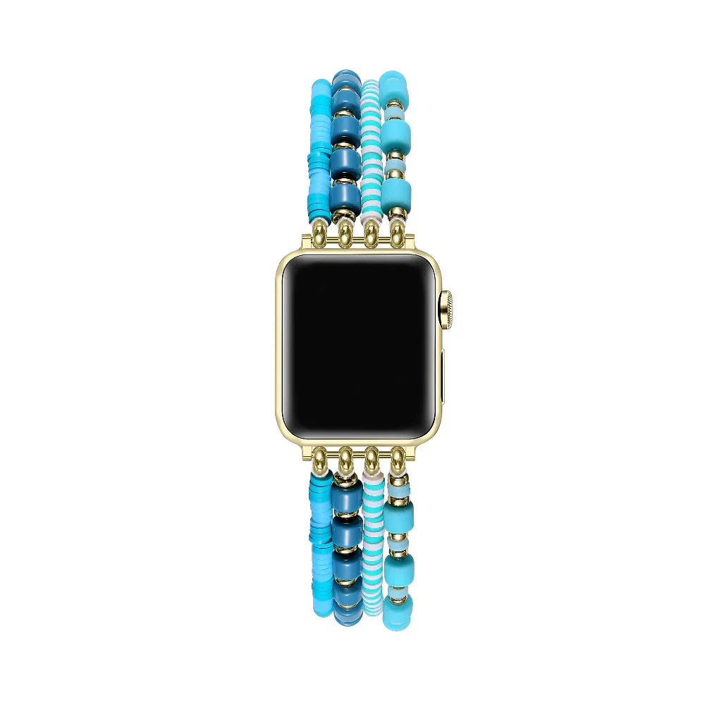 Colorful Beaded Stretch Apple Watch® Band Close-Up on Wrist by Posh Tech