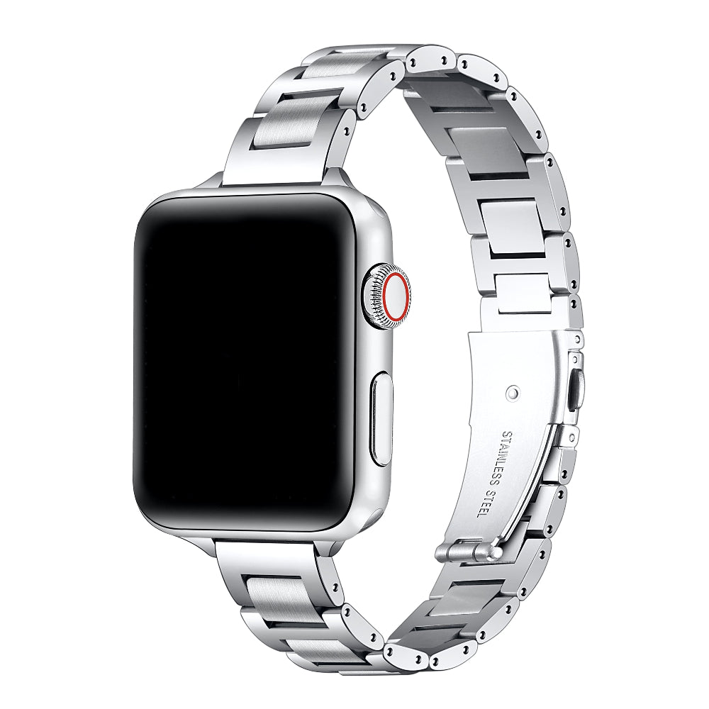 Lenox silver slim stainless steel band on Apple Watch