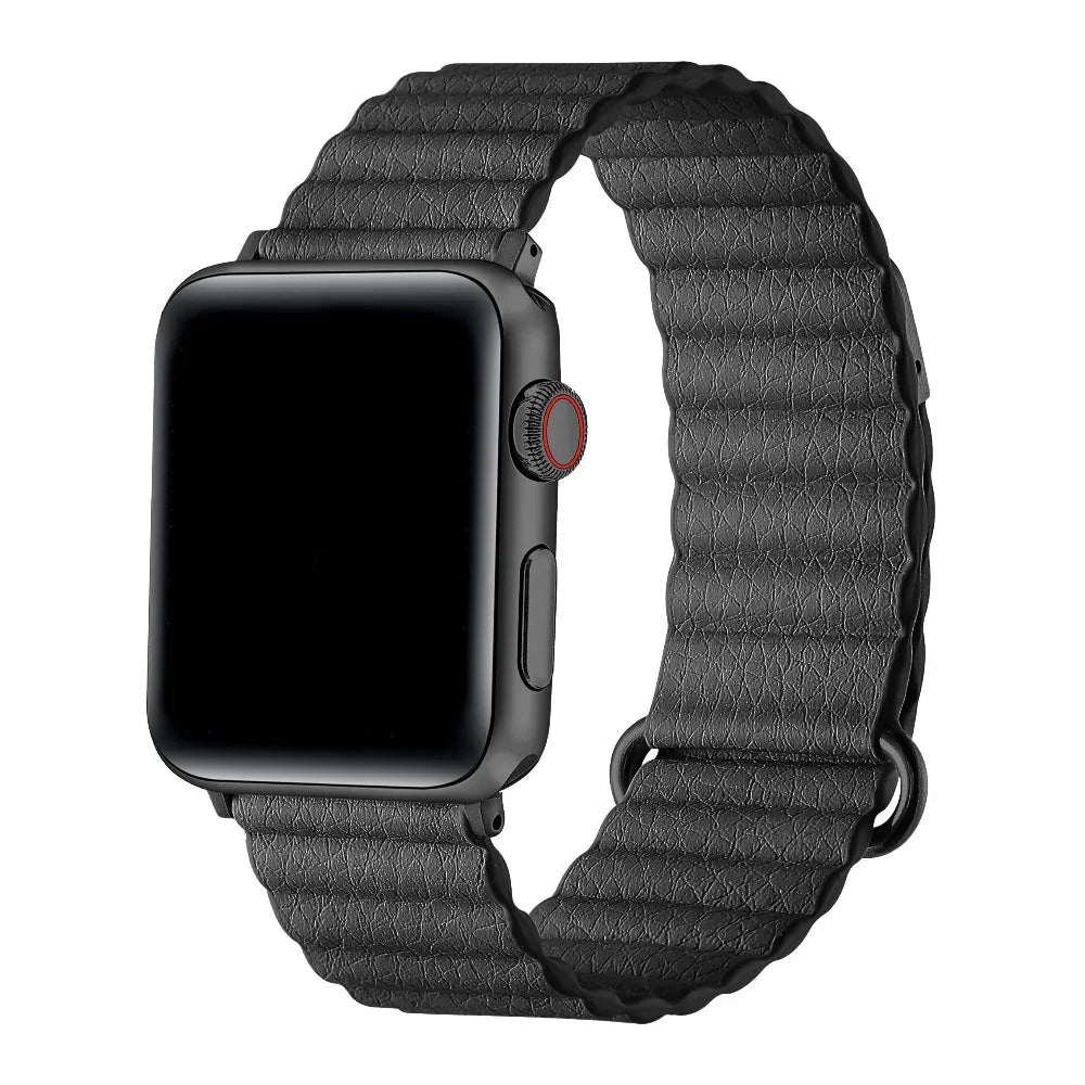 Dakota Black Magnetic Vegan Leather Apple Watch® Band by Posh Tech 