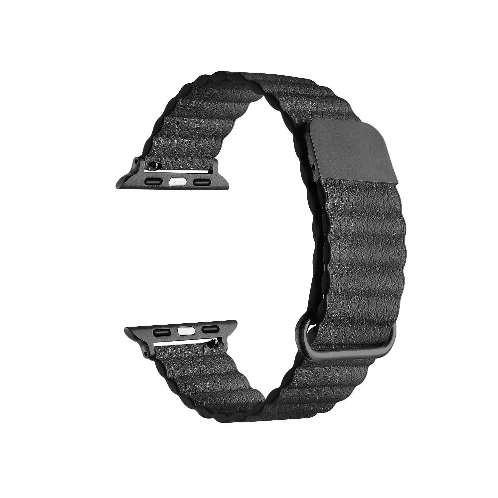 Black Magnetic Vegan Leather Apple Watch® Band Close Up by Posh Tech 