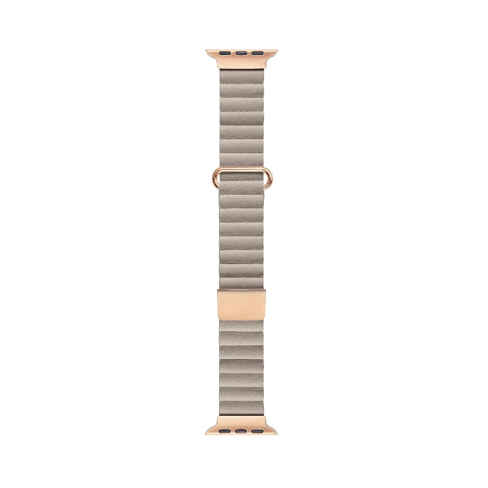 Khaki Magnetic Vegan Leather Apple Watch® Band Close Up by Posh Tech 