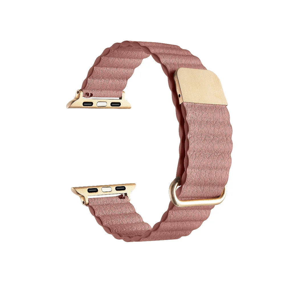Pink Magnetic Vegan Leather Apple Watch® Band Close Up by Posh Tech 